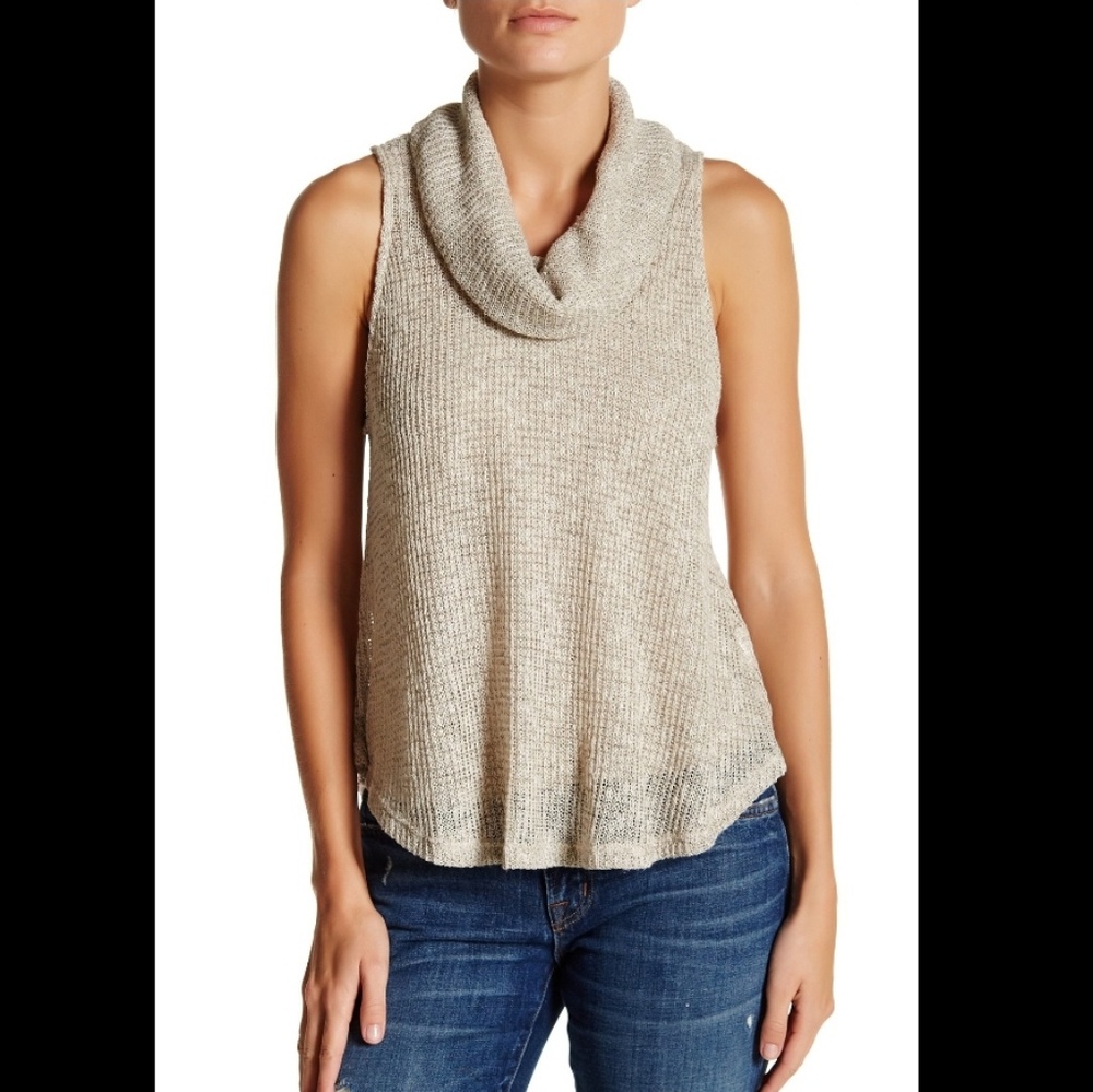 lush womens m hatchi cowl neck knit tank top oatme